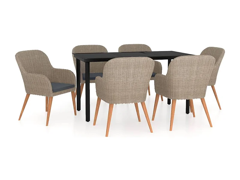 Zevrik  Ensemble à manger de jardin et coussins 7 pcs Marron