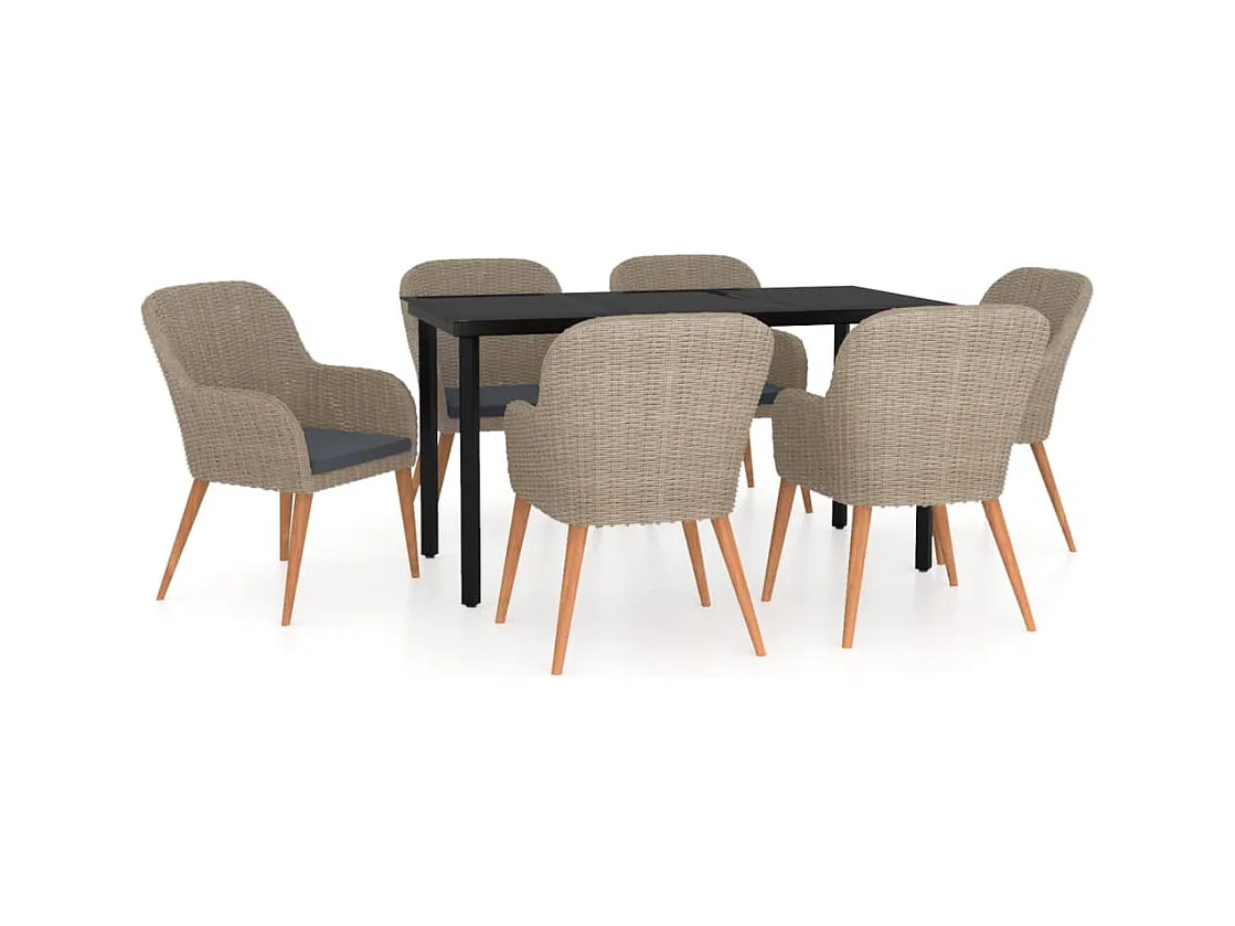 Zevrik  Ensemble à manger de jardin et coussins 7 pcs Marron