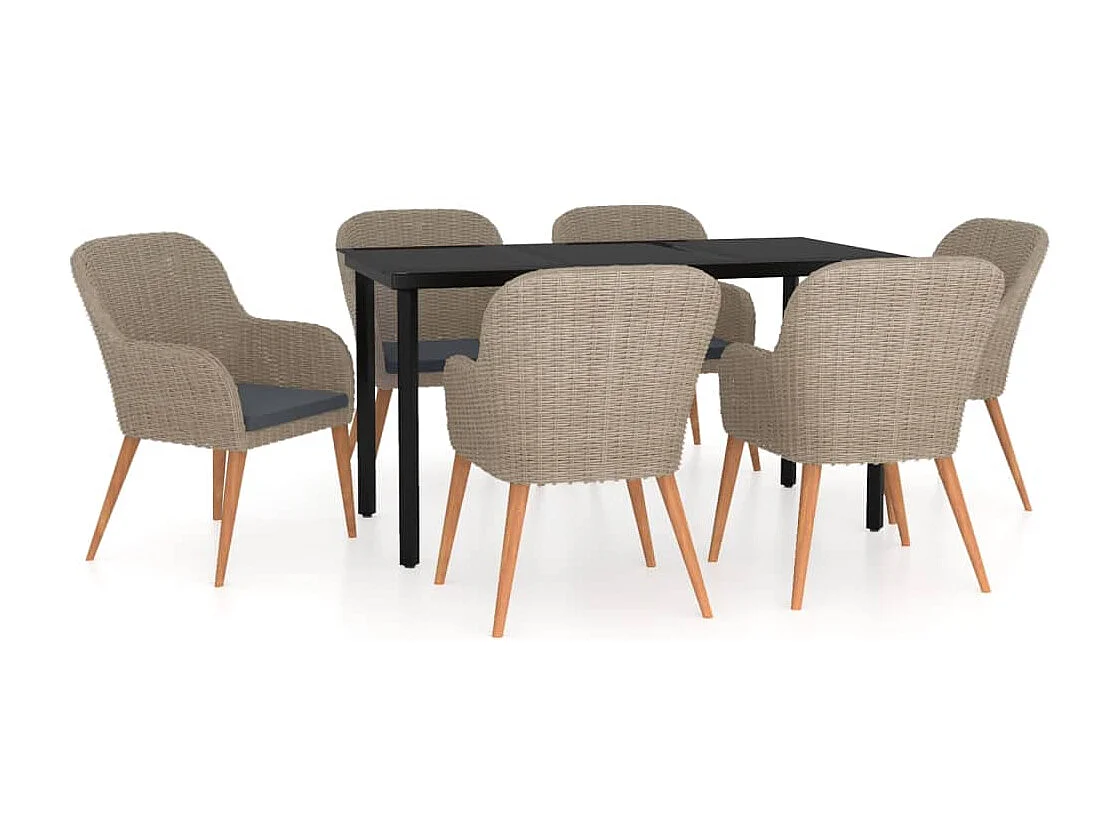 Zevrik  7-delige Tuinset met kussens bruin