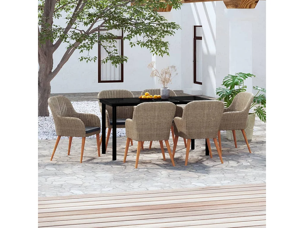 Zevrik  7-delige Tuinset met kussens bruin