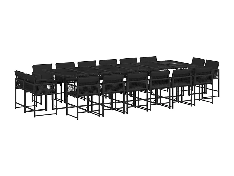 Emilia  Set de muebles jardín 17 pzas con cojines ratán sintético negro