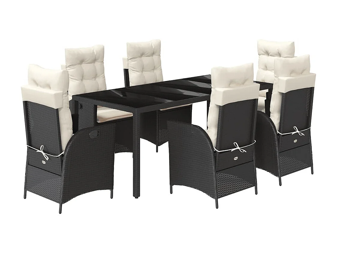 Chattanooga  Set de comedor de jardín 7 pzas y cojines ratán sintético negro