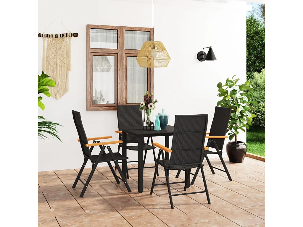 Volny  Ensemble à manger de jardin 5 pcs noir et marron