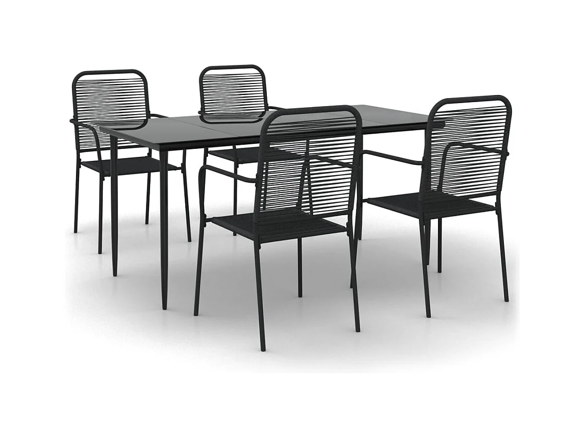 Georgia Ann  Ensemble à manger de jardin 5 pcs Noir Corde de coton et acier