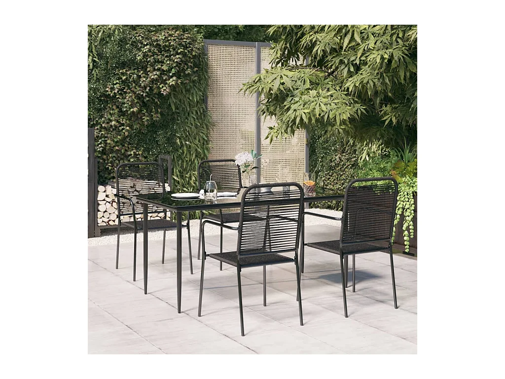 Georgia Ann  Ensemble à manger de jardin 5 pcs Noir Corde de coton et acier