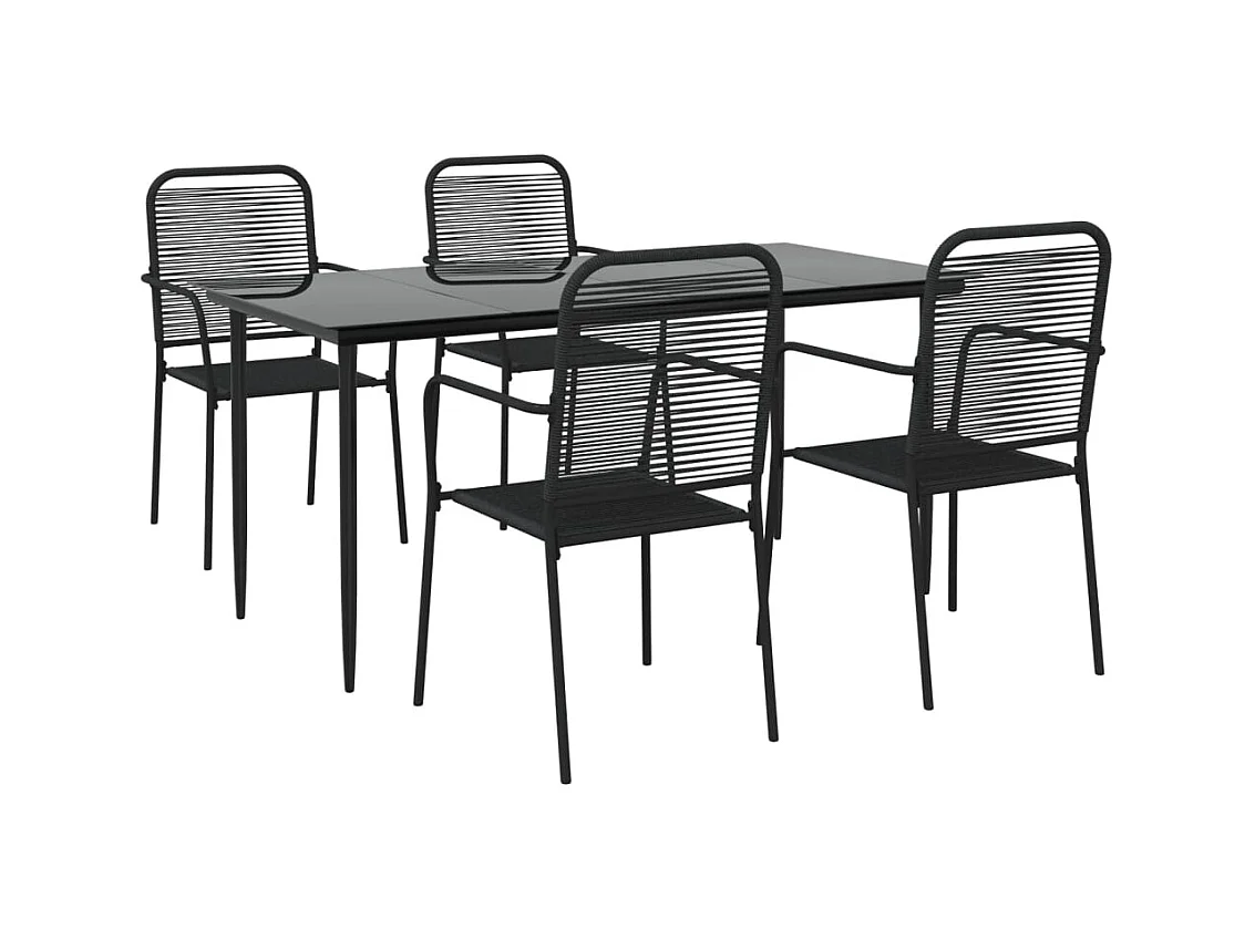 Georgia Ann  Ensemble à manger de jardin 5 pcs Noir Corde de coton et acier