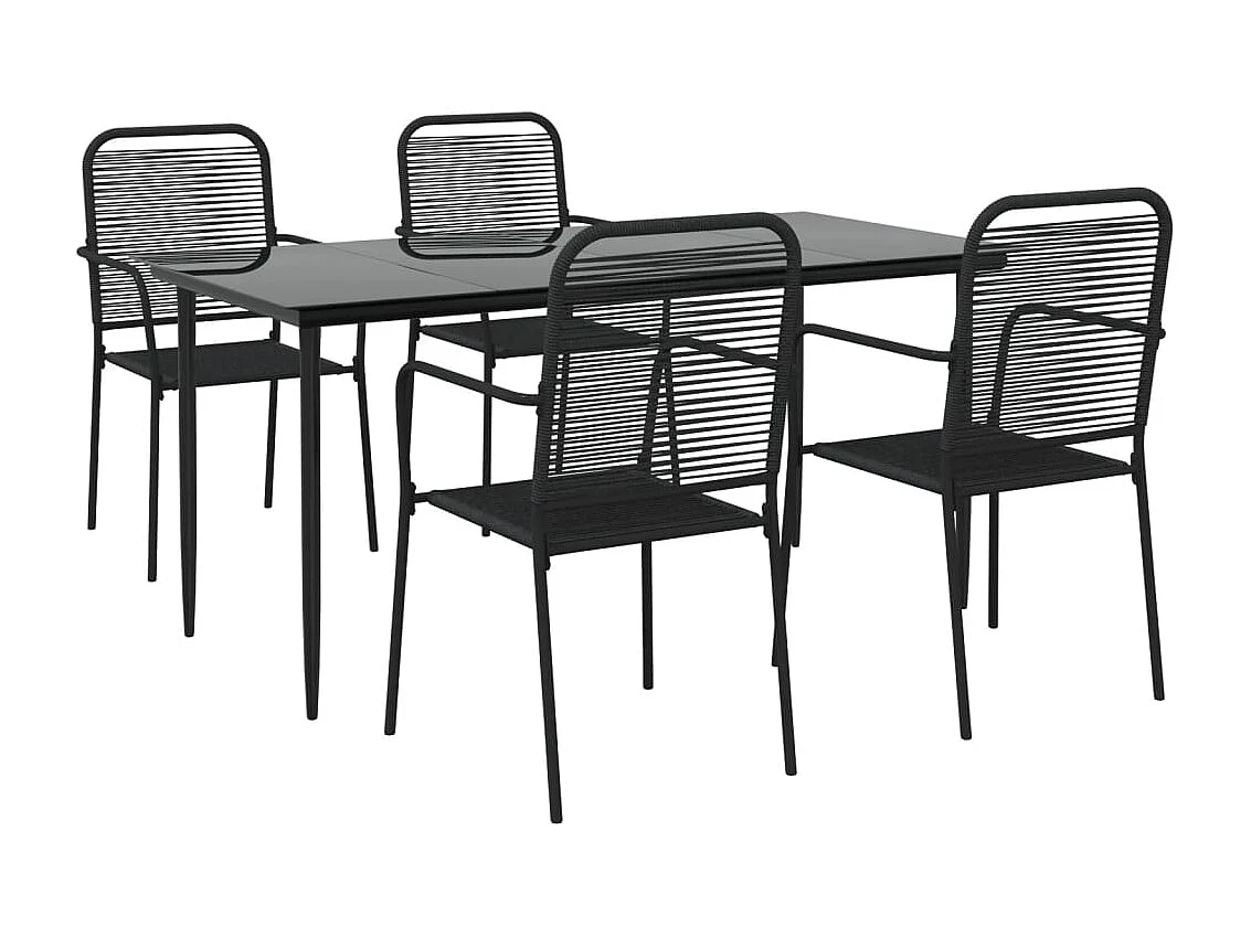 Georgia Ann  Ensemble à manger de jardin 5 pcs Noir Corde de coton et acier