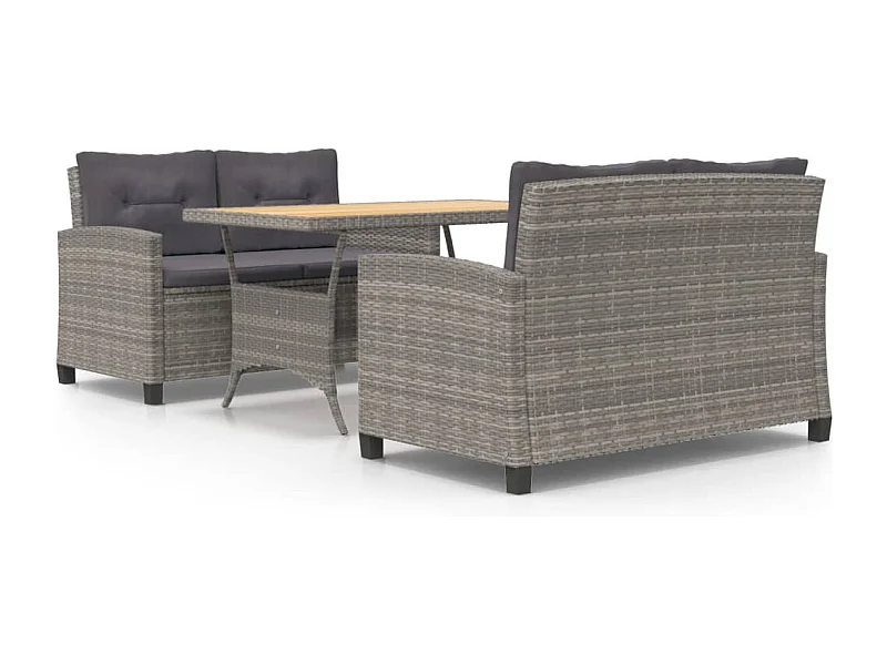 Tjorn  Set de comedor jardín 3 piezas con cojines ratán sintético gris