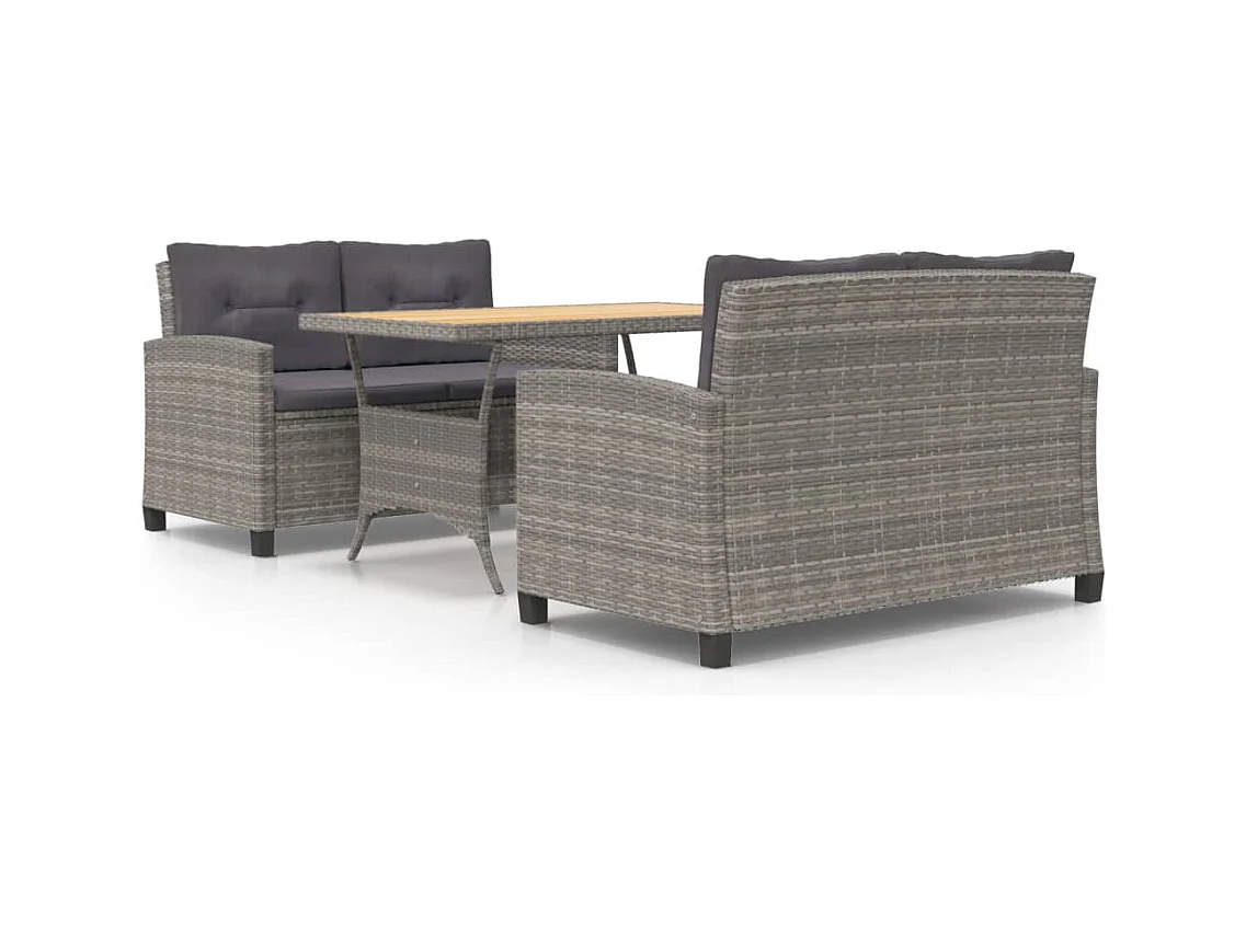 Tjorn  Set de comedor jardín 3 piezas con cojines ratán sintético gris