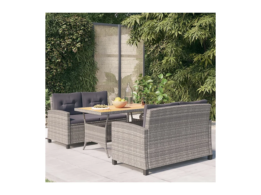 Tjorn  Set de comedor jardín 3 piezas con cojines ratán sintético gris