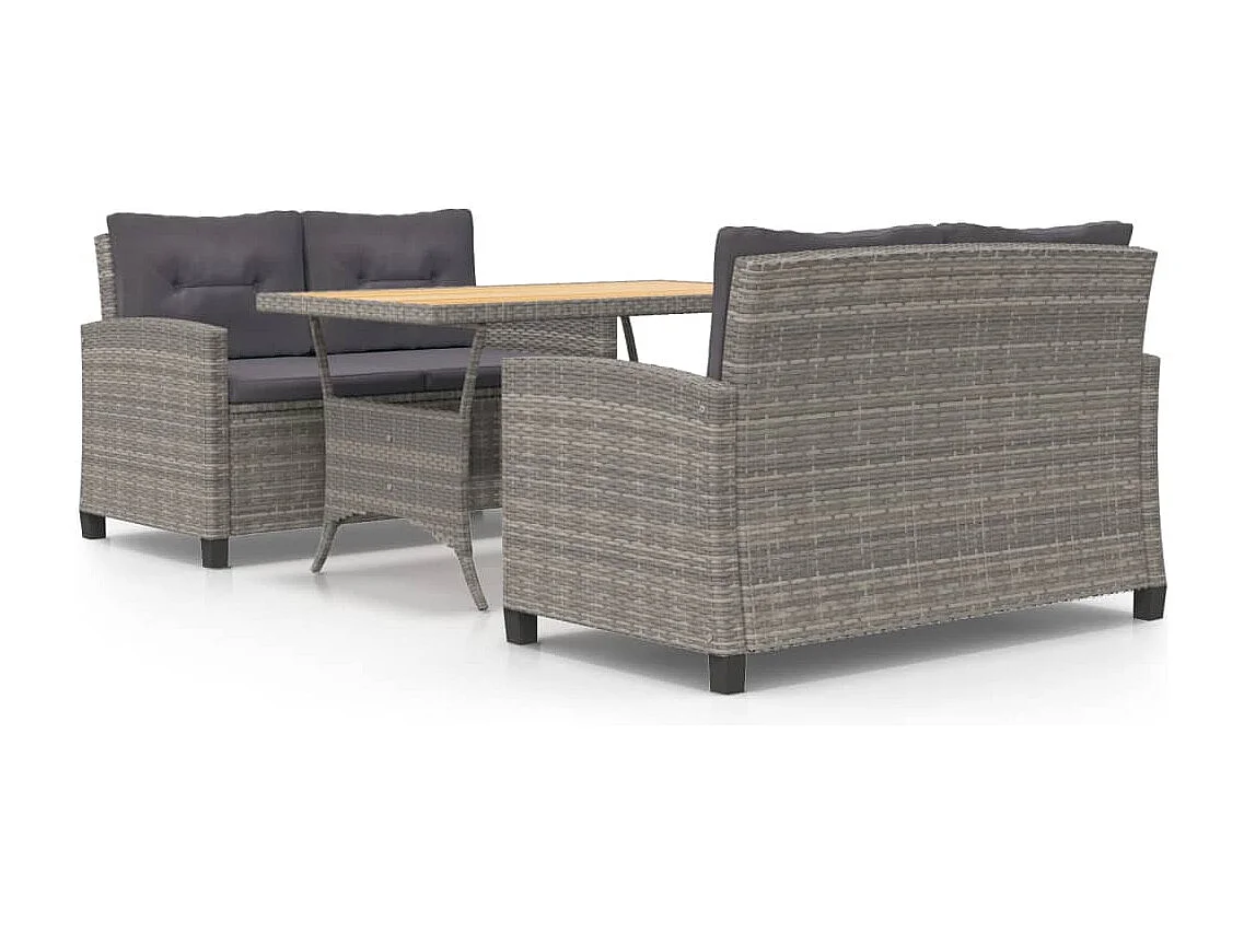 Tjorn  Ensemble à manger de jardin 3 pcs coussins gris résine tressée