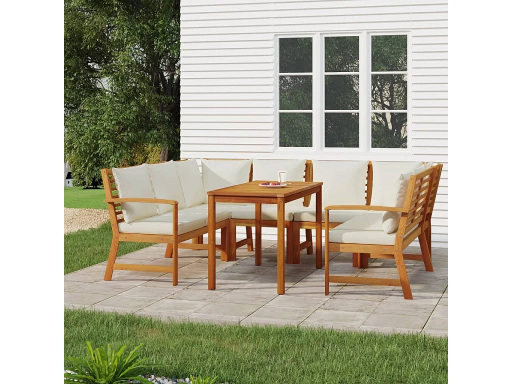 Prolenta Premium -  Ensemble à manger de jardin coussins 7 pcs Bois acacia