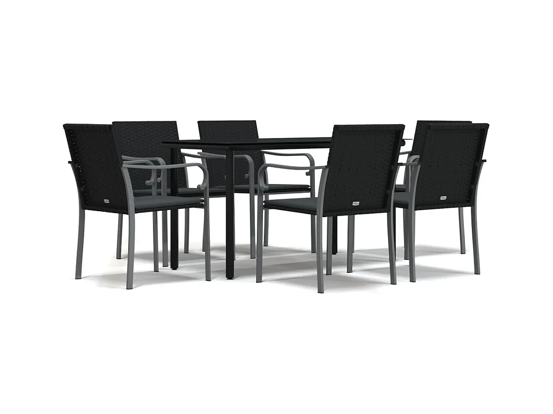 Leonie  Juego comedor jardín 7 piezas y cojines ratán sintético y acero