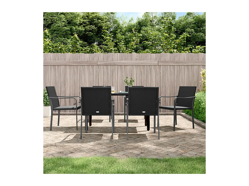 Leonie  Juego comedor jardín 7 piezas y cojines ratán sintético y acero