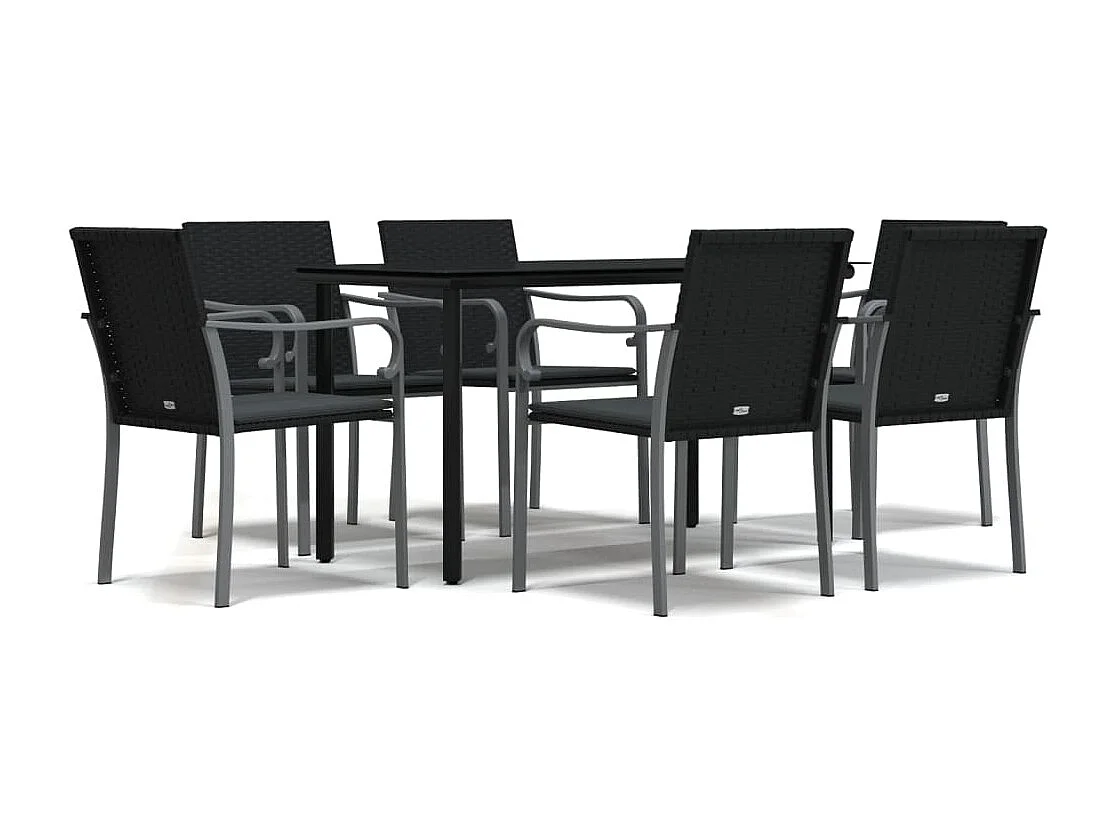 Leonie  Ensemble à manger de jardin 7 pcs coussins résine tressée acier