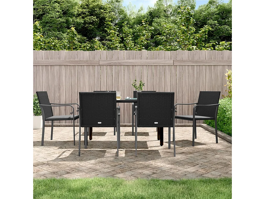 Leonie  Ensemble à manger de jardin 7 pcs coussins résine tressée acier