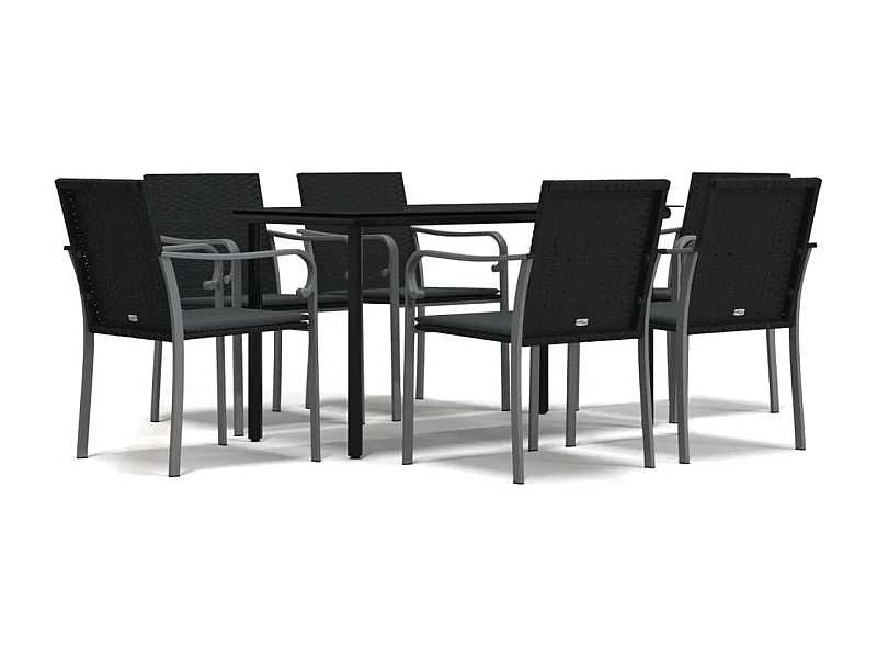 Leonie  Ensemble à manger de jardin 7 pcs coussins résine tressée acier