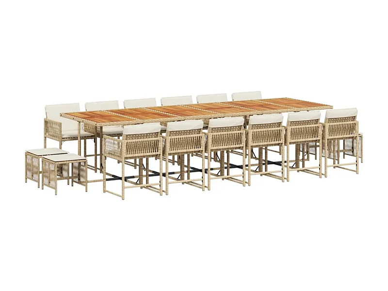 Xeli  Ensemble à manger de jardin et coussins 17 pcs beige