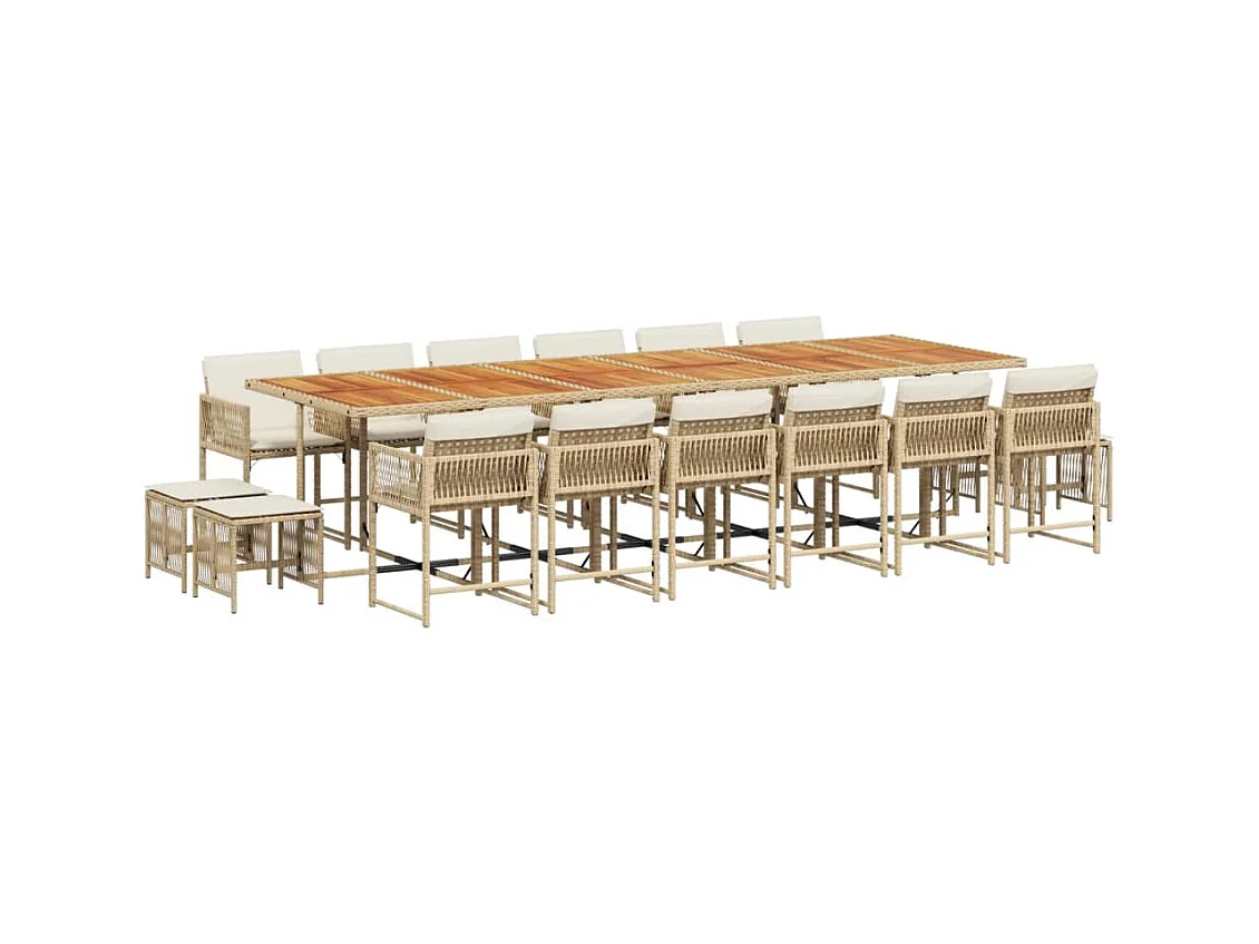 Xeli  Ensemble à manger de jardin et coussins 17 pcs beige