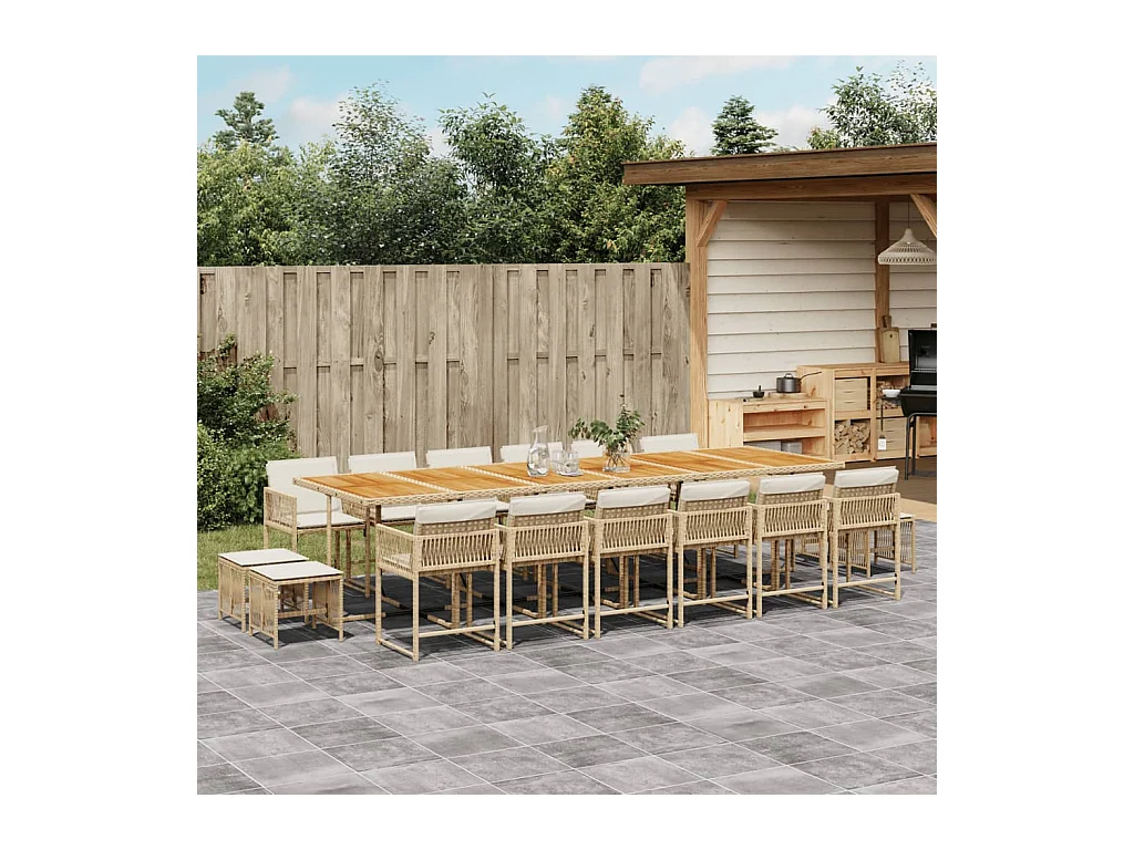 Xeli  Ensemble à manger de jardin et coussins 17 pcs beige