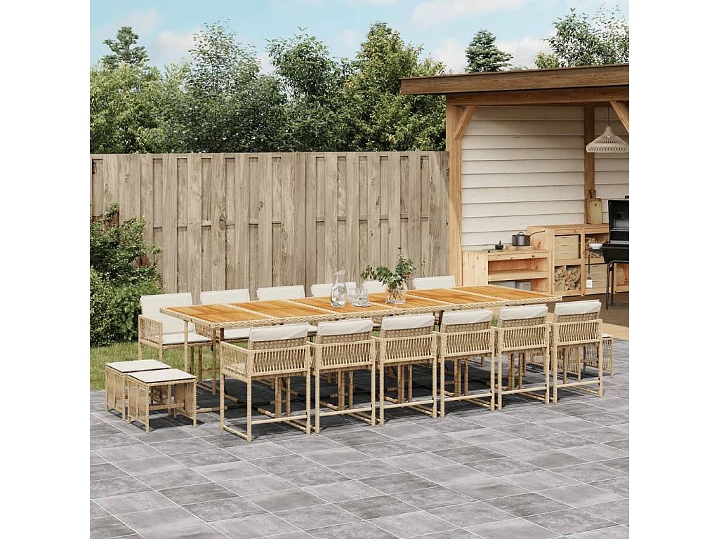 Xeli  Set comedor de jardín 17 pzas con cojines ratán sintético beige