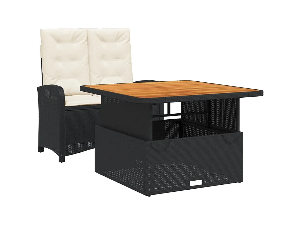 Onhaye  Ensemble à manger de jardin coussins 2pcs noir résine tressée