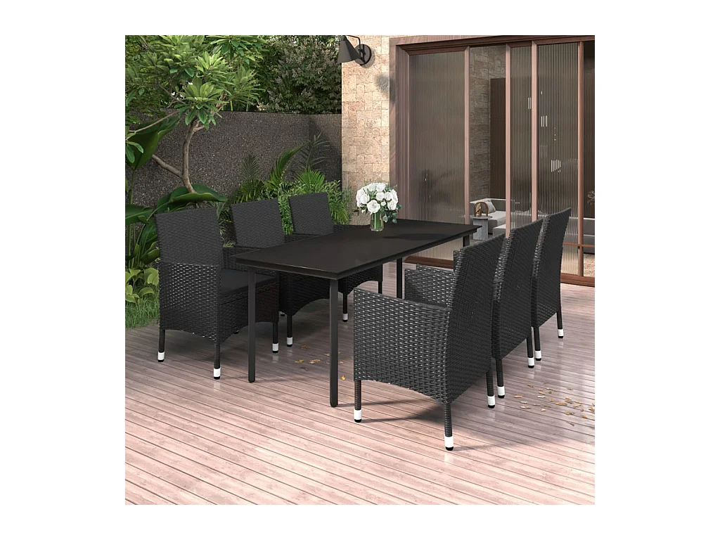 Rion  Ensemble à manger de jardin coussins 7 pcs Résine tressée Verre