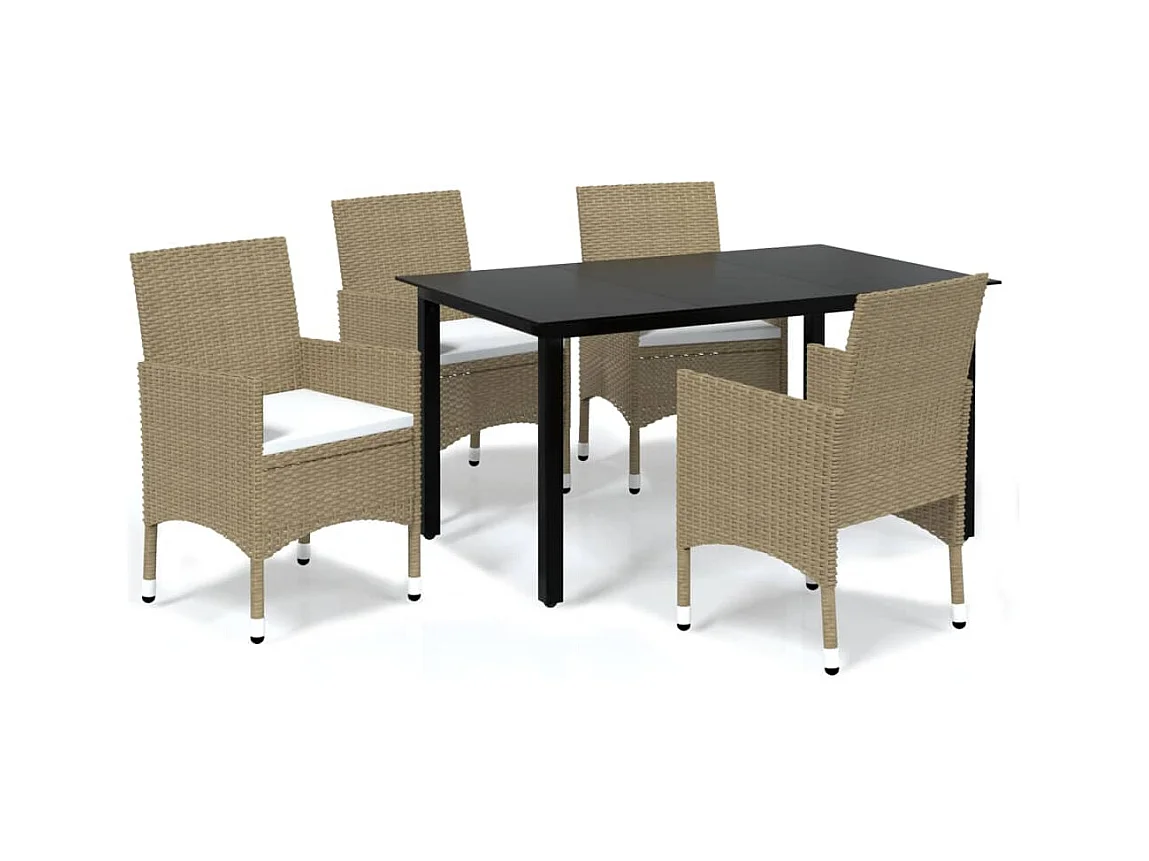 Wausau  5-delige Tuinset met kussens poly rattan beige