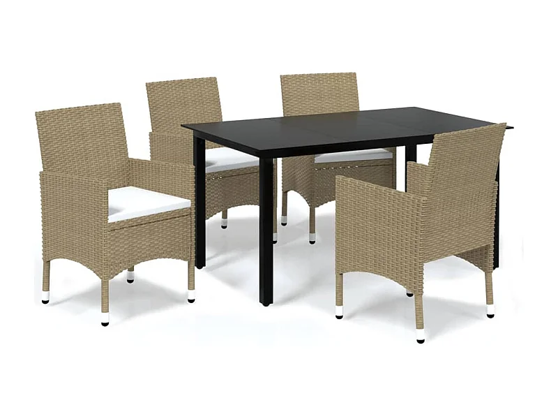 Wausau  Ensemble à manger de jardin et coussins 5 pcs Poly rotin Beige