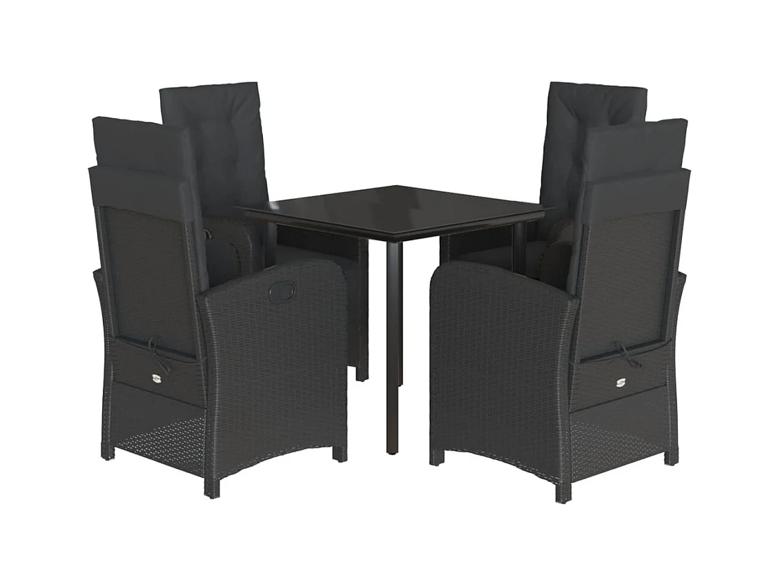 Claggan  Ensemble à manger de jardin coussins 5pcs Noir Résine tressée