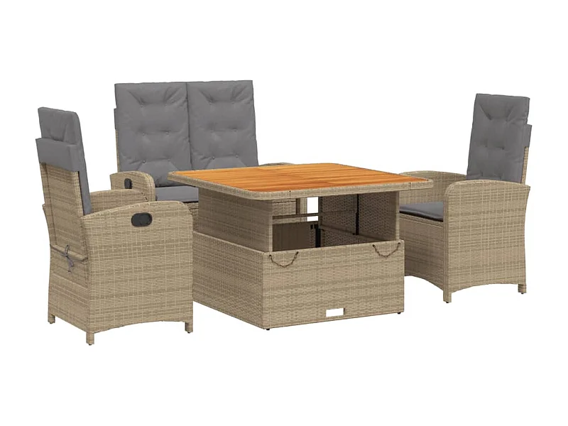 Margot  Set de comedor jardín con cojines 4 pzas ratán sintético beige