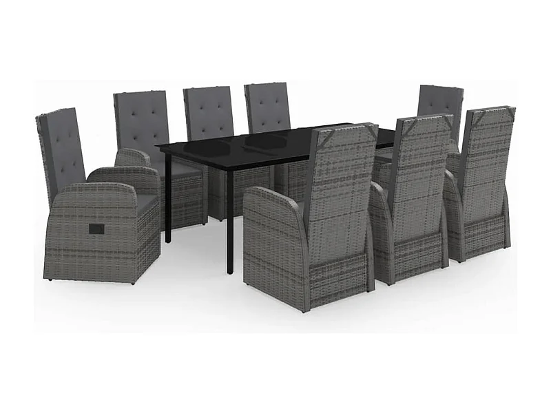 Batur  Ensemble à manger de jardin avec coussins 9 pcs Gris