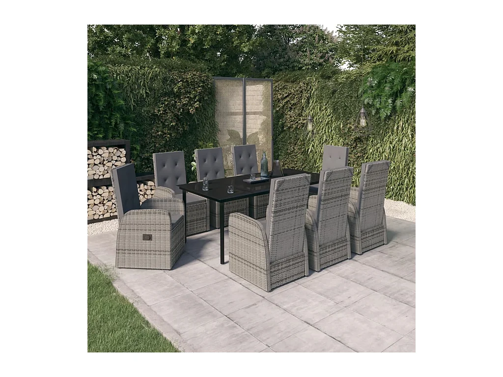 Batur  Ensemble à manger de jardin avec coussins 9 pcs Gris