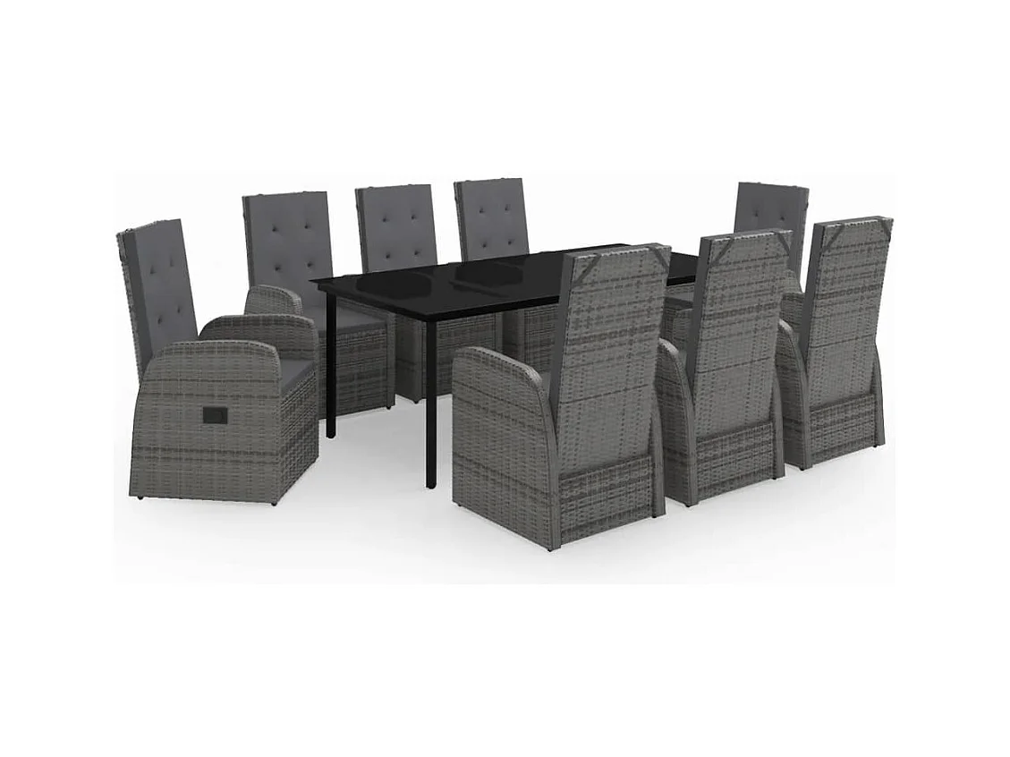 Batur  Ensemble à manger de jardin avec coussins 9 pcs Gris