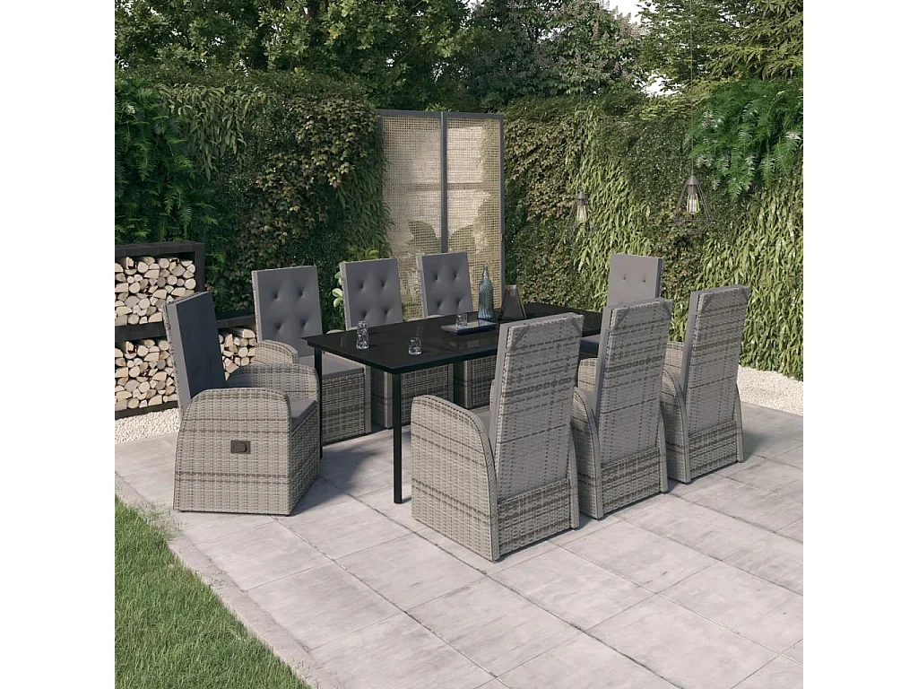 Batur  9-delige Tuinset met kussens grijs