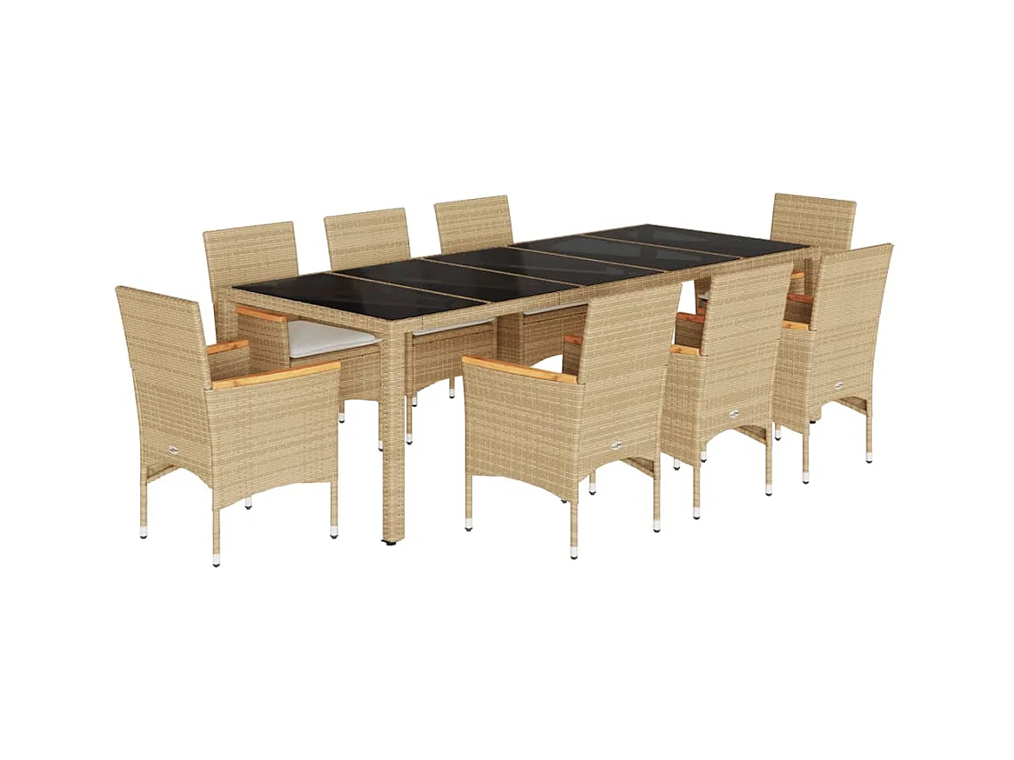 Gaston  9-delige Tuinset met kussens poly rattan en glas beige