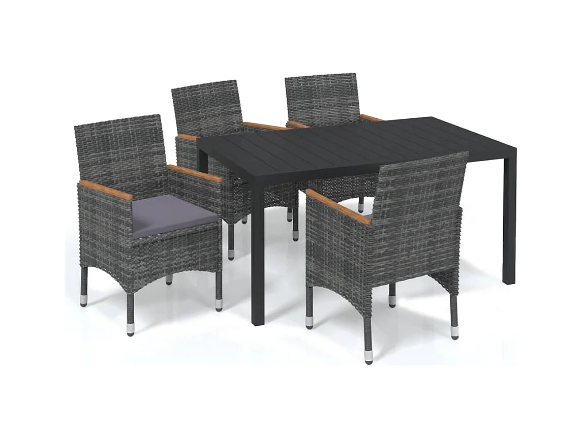 Kelly  Ensemble à manger de jardin coussins 5pcs Résine tressée Gris