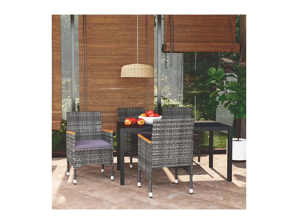 Kelly  Ensemble à manger de jardin coussins 5pcs Résine tressée Gris