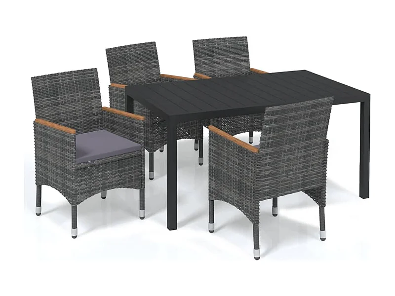 Kelly  Ensemble à manger de jardin coussins 5pcs Résine tressée Gris