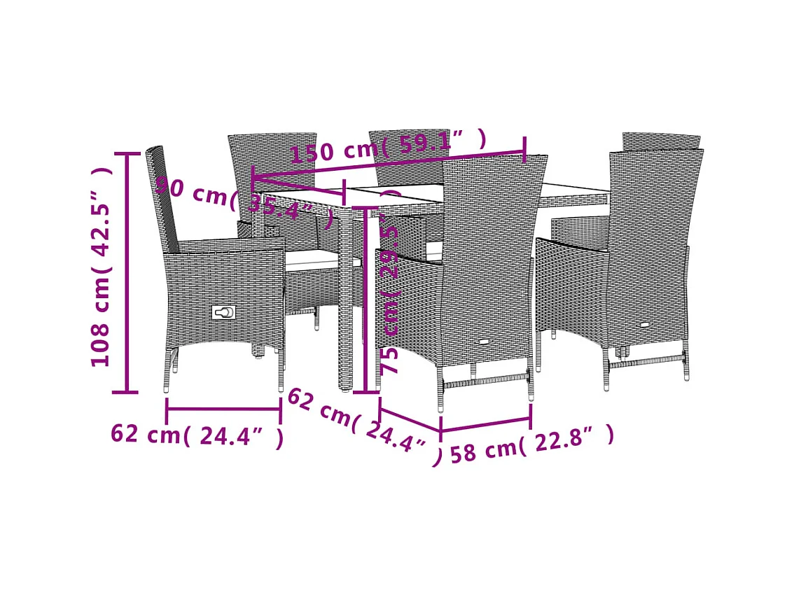 Barnesville  7-delige Tuinset met kussens poly rattan beige