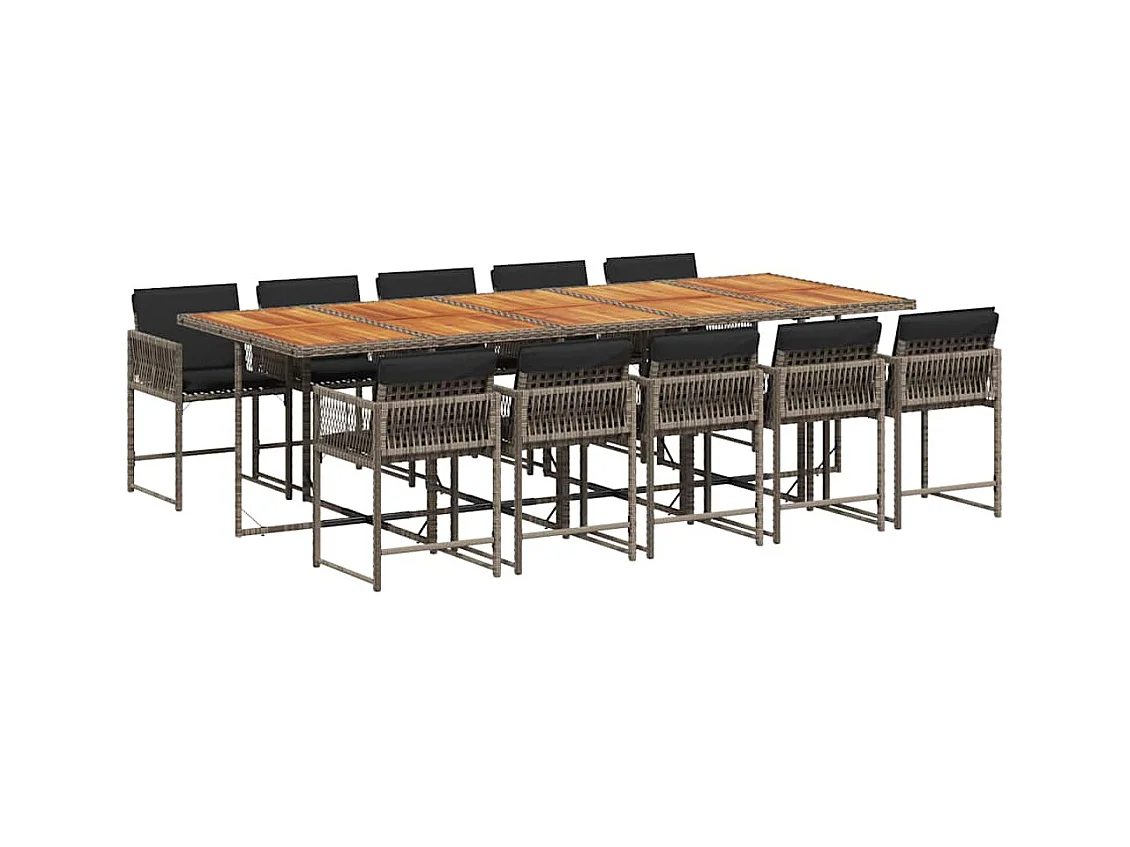 Sharif  Ensemble à manger de jardin 11pcs avec coussins gris poly rotin