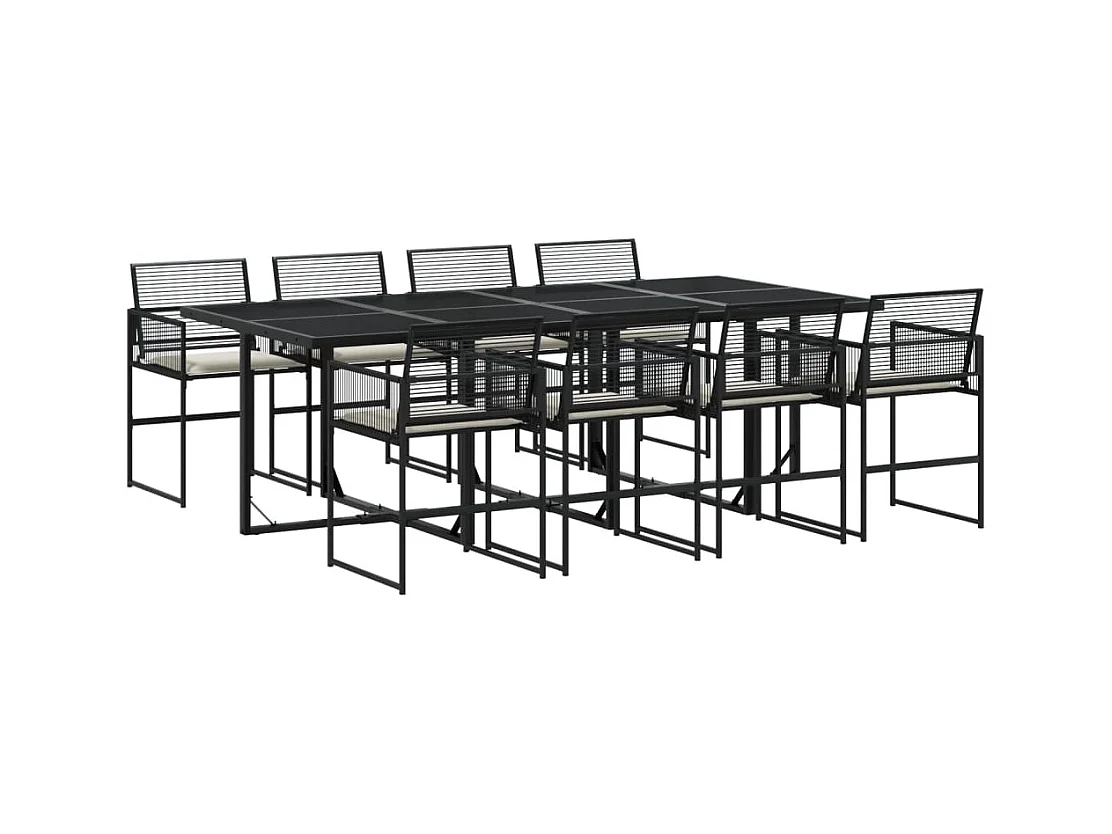 Robert-Luc  Set de comedor de jardín 9 pzas y cojines ratán sintético negro