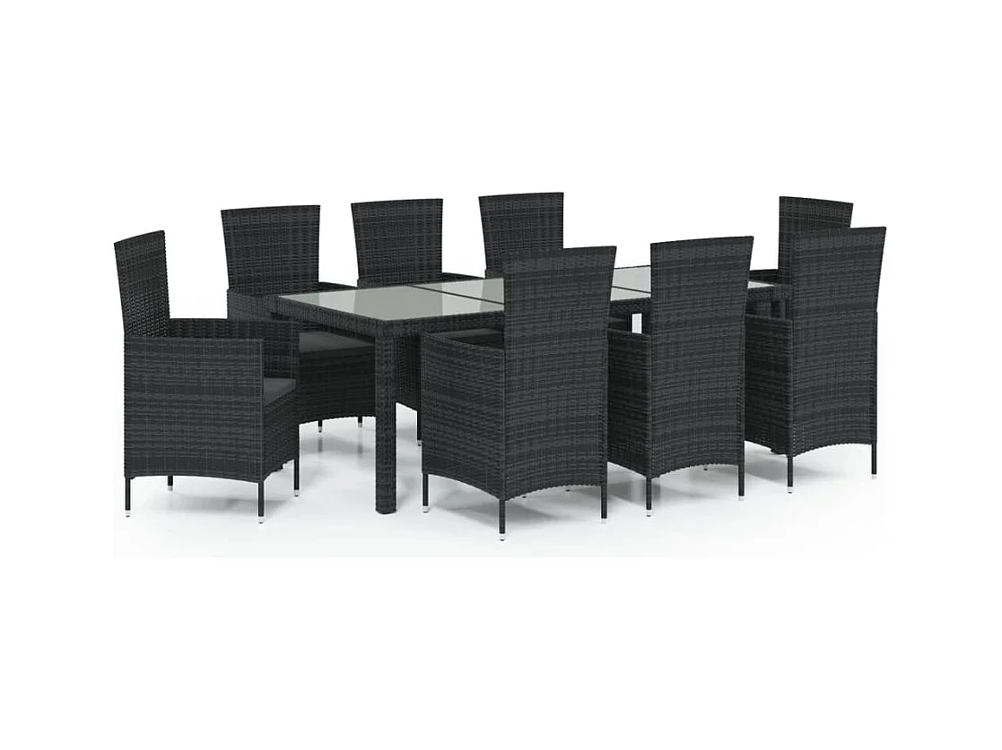 Ewald  Set comedor de jardín 9 piezas y cojines ratán sintético negro