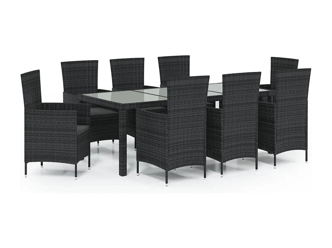 Ewald  Ensemble à manger d'extérieur 9pcs coussins résine tressée noir