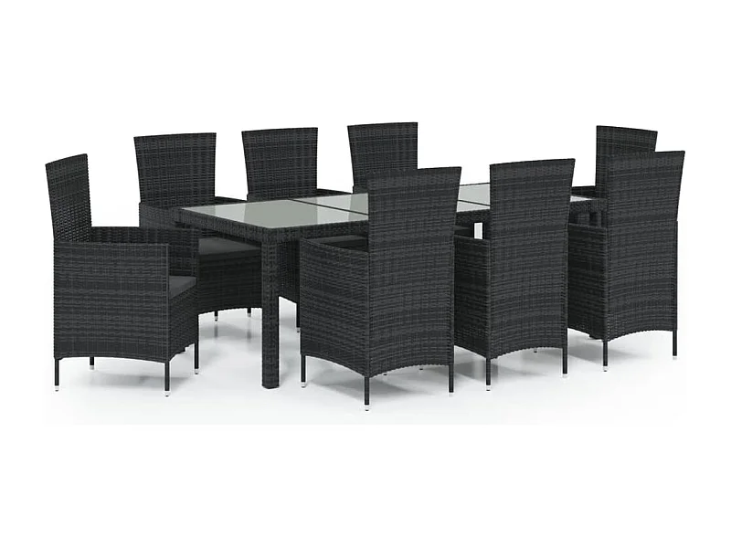 Ewald  Ensemble à manger d'extérieur 9pcs coussins résine tressée noir