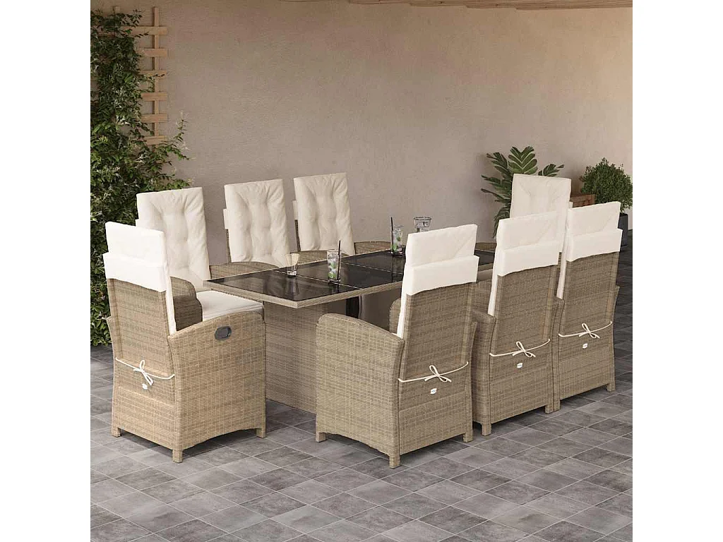 Thomian  Ensemble à manger de jardin et coussins 9 pcs beige Poly rotin
