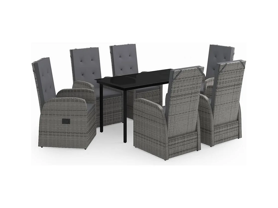 Batur  Ensemble à manger de jardin avec coussins 7 pcs Gris