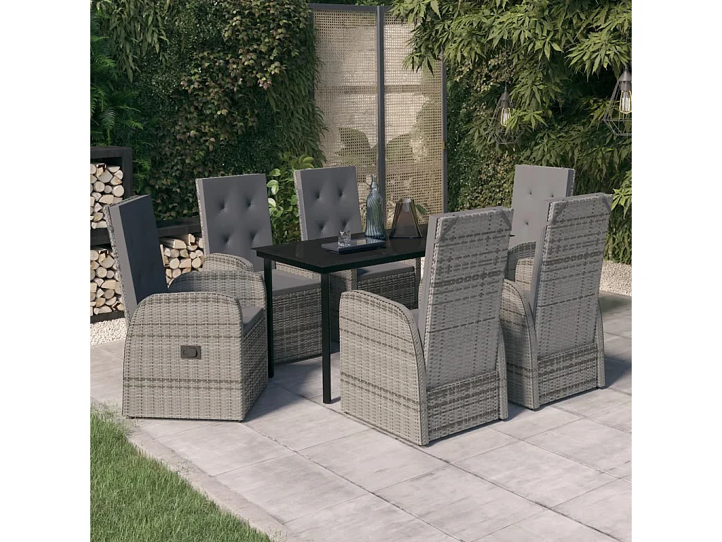 Batur  Ensemble à manger de jardin avec coussins 7 pcs Gris