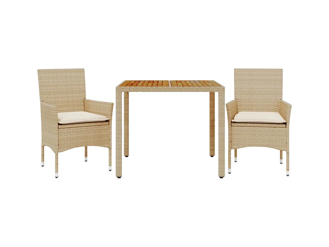 Les Mureaux  3-delige Tuinset met kussens poly rattan en acaciahout beige