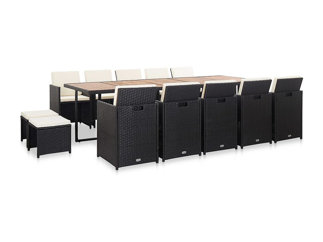 Niek  Ensemble à manger d'extérieur 15 pcs avec coussins rotin Noir